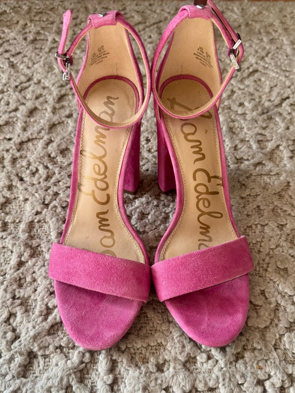 Sam Edelman Hot Pink Suede Block Heel Sandals